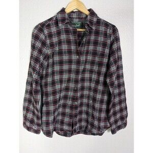 Woolrich Plaid Flannel Long‎ Sleeve Button Down Top Maroon Red Medium